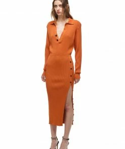 Self-portrait READY TO WEAR Cinnamon Ribbed Knit Midi Dress