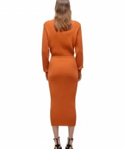 Self-portrait READY TO WEAR Cinnamon Ribbed Knit Midi Dress