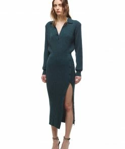 Self-portrait Green Cashmere Knit Midi Dress READY TO WEAR