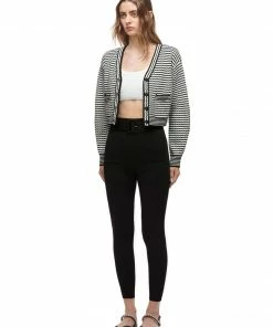 Self-portrait Black And White Melange Knit Cardigan