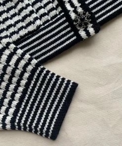 Self-portrait Black And White Melange Knit Cardigan