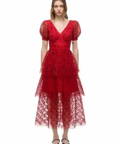 Self-portrait Red Sequin Midi Dress READY TO WEAR