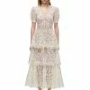 Self-portrait Cream Embellished Tiered Dress