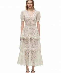 Self-portrait Cream Embellished Tiered Dress
