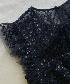 Self-portrait READY TO WEAR Black Grid Sequin Tiered Midi Dress