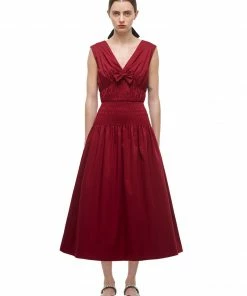 Self-portrait Oxblood Bow Detail Midi Dress READY TO WEAR