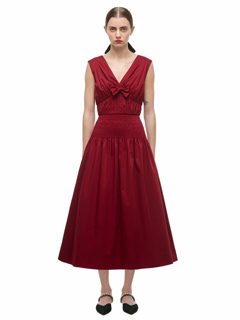 Self-portrait Oxblood Bow Detail Midi Dress READY TO WEAR