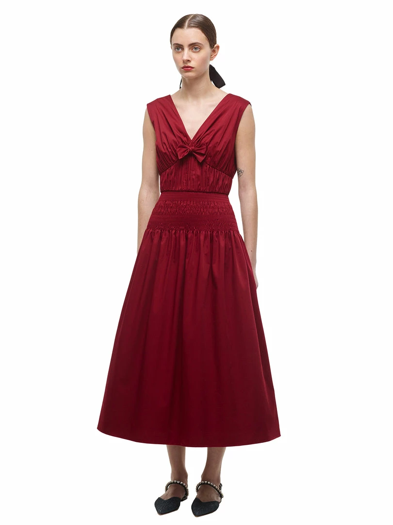 Self-portrait Oxblood Bow Detail Midi Dress READY TO WEAR