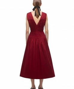 Self-portrait Oxblood Bow Detail Midi Dress READY TO WEAR