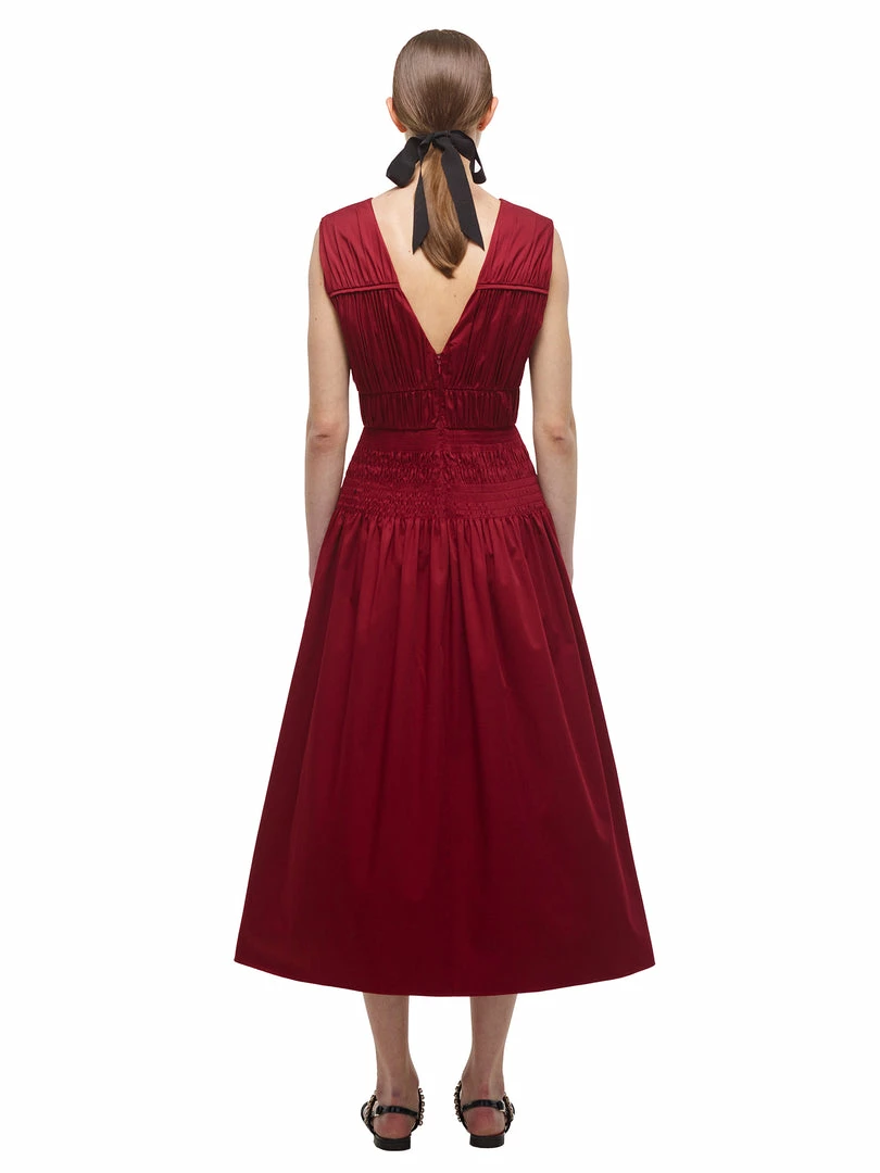 Self-portrait Oxblood Bow Detail Midi Dress READY TO WEAR