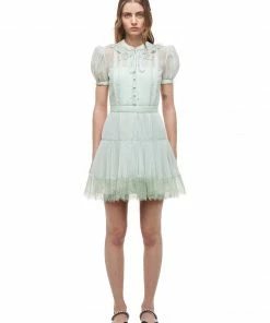 Self-portrait READY TO WEAR Pastel Jade Chiffon Mini Dress