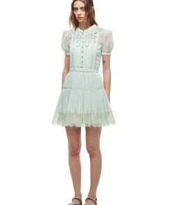 Self-portrait READY TO WEAR Pastel Jade Chiffon Mini Dress