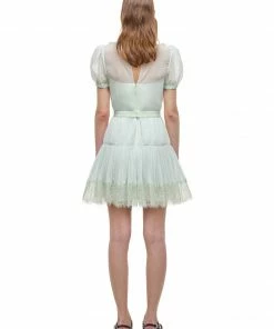 Self-portrait READY TO WEAR Pastel Jade Chiffon Mini Dress