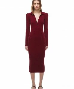 Self-portrait Oxblood Cashmere Midi Dress