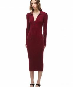 Self-portrait Oxblood Cashmere Midi Dress