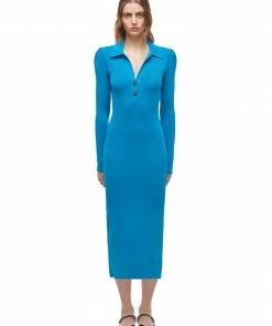 Self-portrait READY TO WEAR Vivid Blue Ribbed Knit Midi Dress