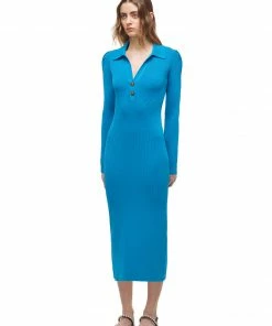 Self-portrait READY TO WEAR Vivid Blue Ribbed Knit Midi Dress
