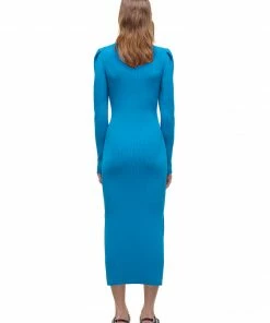Self-portrait READY TO WEAR Vivid Blue Ribbed Knit Midi Dress