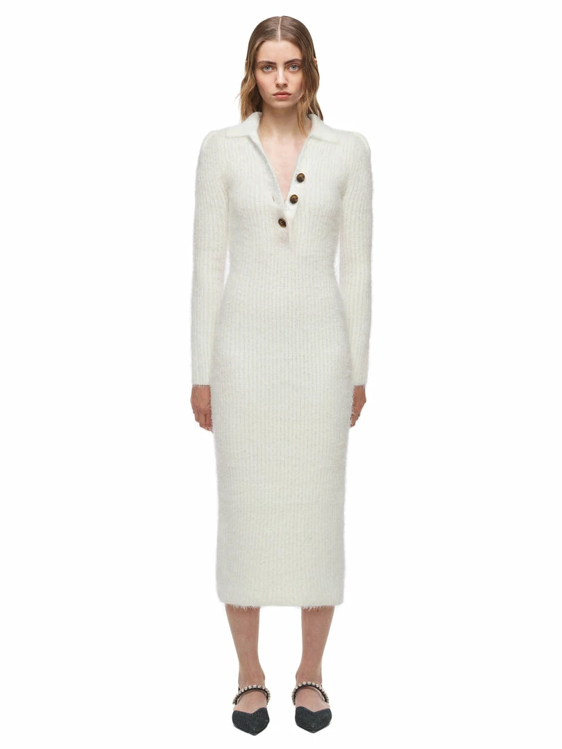 Self-portrait White Fluffy Knit Dress READY TO WEAR