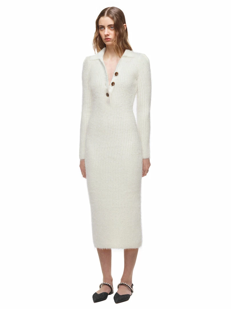 Self-portrait White Fluffy Knit Dress READY TO WEAR