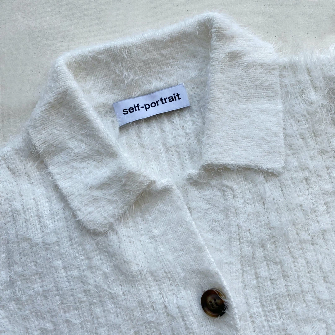 Self-portrait White Fluffy Knit Dress READY TO WEAR