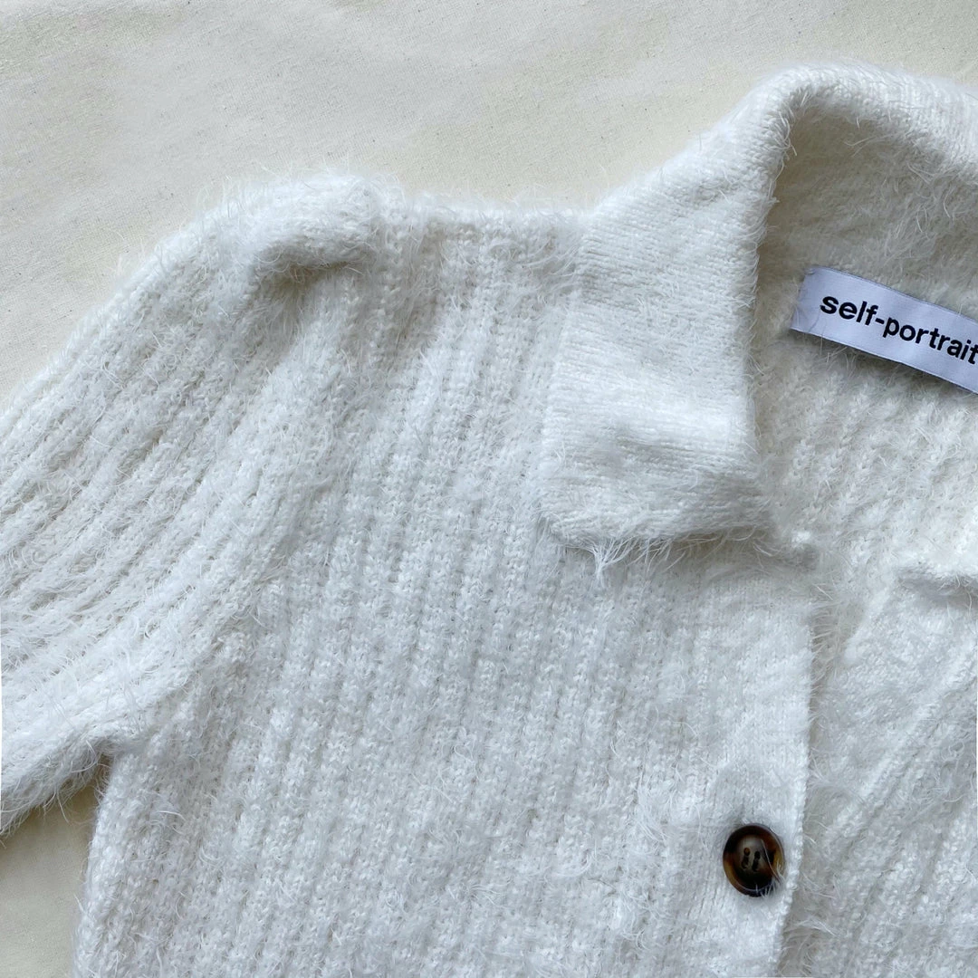 Self-portrait White Fluffy Knit Dress READY TO WEAR