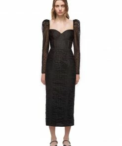 Self-portrait Dot Mesh Gathered Midi Dress READY TO WEAR
