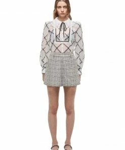 Self-portrait Embellished Check Shorts