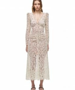 Self-portrait Cream Embellished Cord Lace Midi Dress