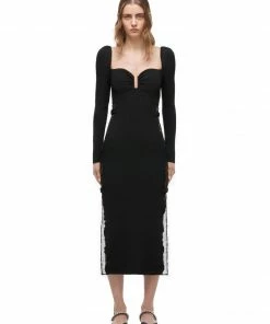 Self-portrait Black Lace Knit Midi Dress