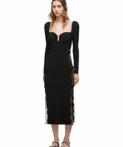 Self-portrait Black Lace Knit Midi Dress