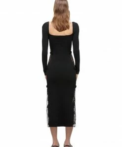 Self-portrait Black Lace Knit Midi Dress