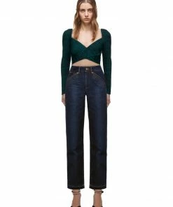 Self-portrait READY TO WEAR Green And Black Crossover Ribbed Knit Top