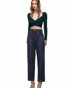 Self-portrait READY TO WEAR Green And Black Crossover Ribbed Knit Top