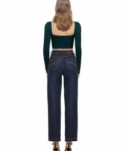 Self-portrait READY TO WEAR Green And Black Crossover Ribbed Knit Top