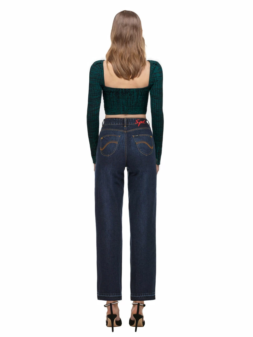 Self-portrait READY TO WEAR Green And Black Crossover Ribbed Knit Top