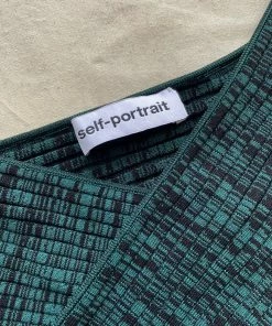 Self-portrait READY TO WEAR Green And Black Crossover Ribbed Knit Top