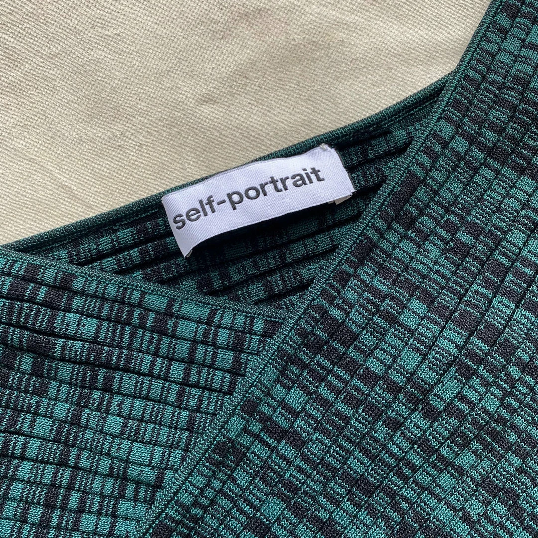 Self-portrait READY TO WEAR Green And Black Crossover Ribbed Knit Top