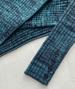 Self-portrait READY TO WEAR Green And Black Crossover Ribbed Knit Top