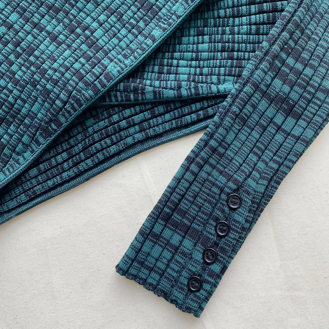 Self-portrait READY TO WEAR Green And Black Crossover Ribbed Knit Top