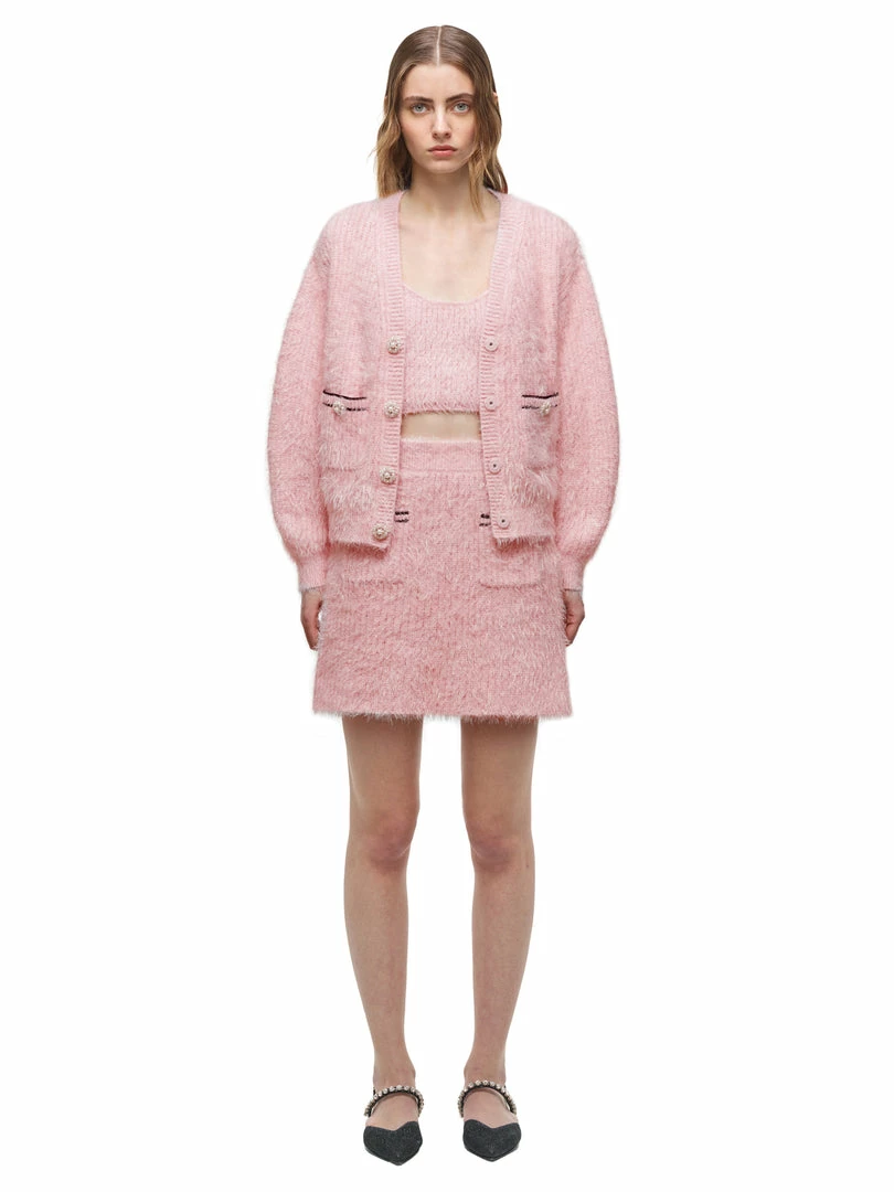 Self-portrait Pink Fluffy Knit Cardigan READY TO WEAR