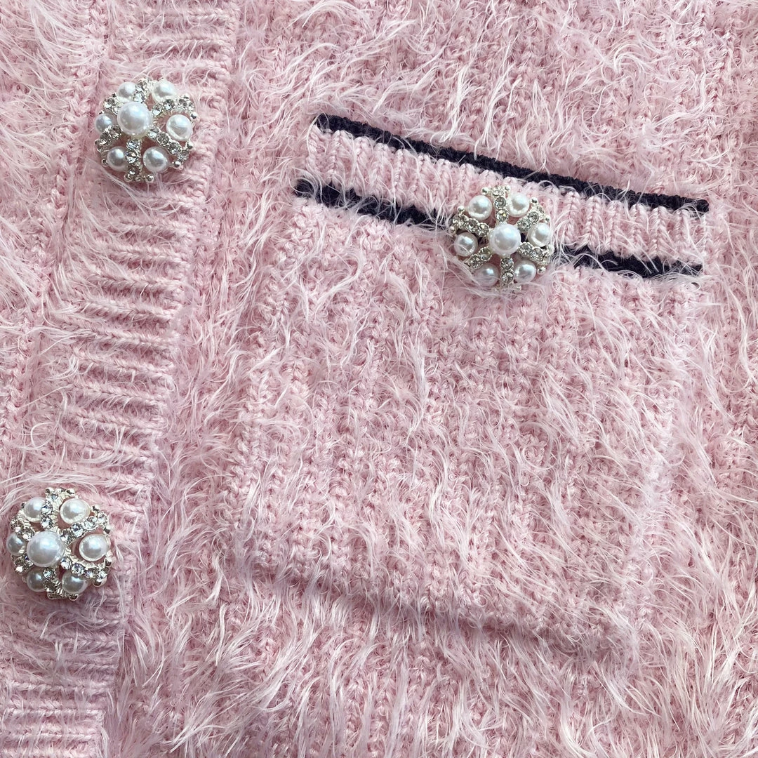 Self-portrait Pink Fluffy Knit Cardigan READY TO WEAR