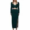 Self-portrait READY TO WEAR Green And Black Ribbed Knit Midi Skirt