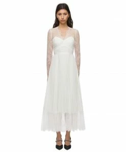 Self-portrait READY TO WEAR Chiffon Lace Trim Midi Dress