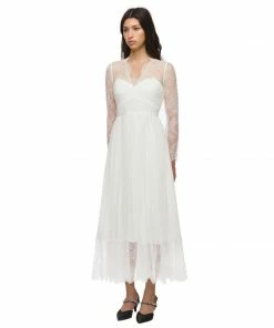 Self-portrait READY TO WEAR Chiffon Lace Trim Midi Dress