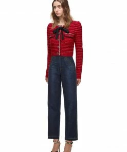 Self-portrait Red Melange Cropped Cardigan READY TO WEAR