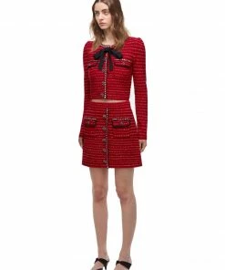 Self-portrait Red Melange Flared Skirt