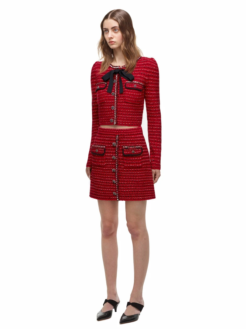 Self-portrait Red Melange Flared Skirt