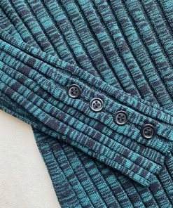 Self-portrait Green And Black Ribbed Knit Dress