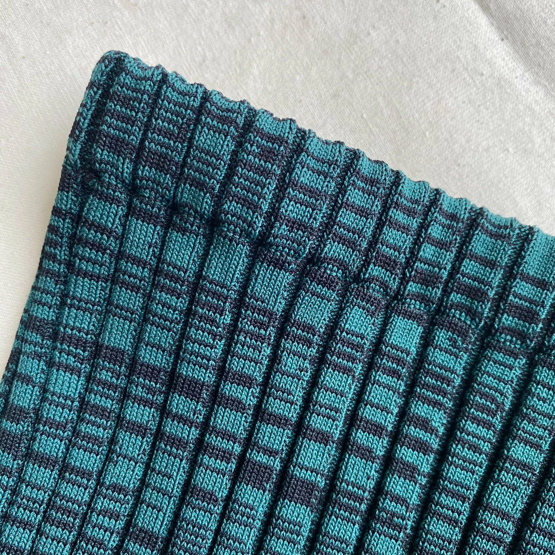 Self-portrait READY TO WEAR Green And Black Ribbed Knit Midi Skirt